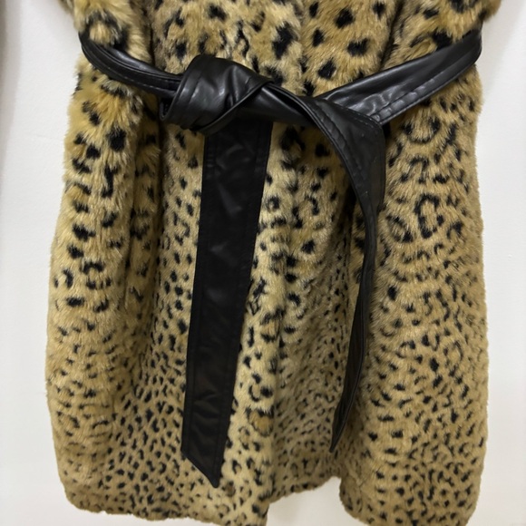 Y2K 90s Faux Fur Leopard Coat Arden B Belted Womens Medium - Picture 5 of 11